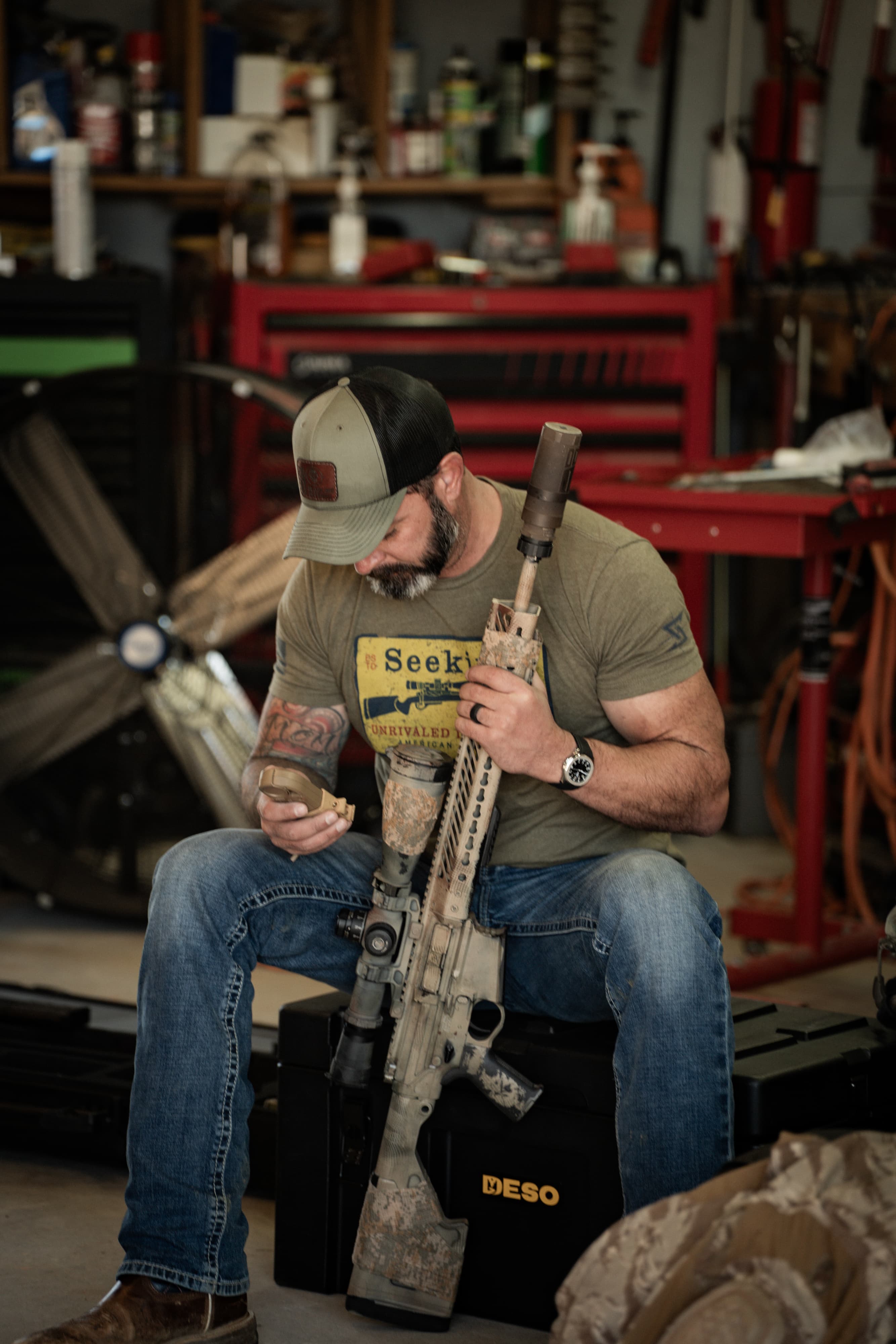 Paul with his custom Seekins Precision SP10 in the shop